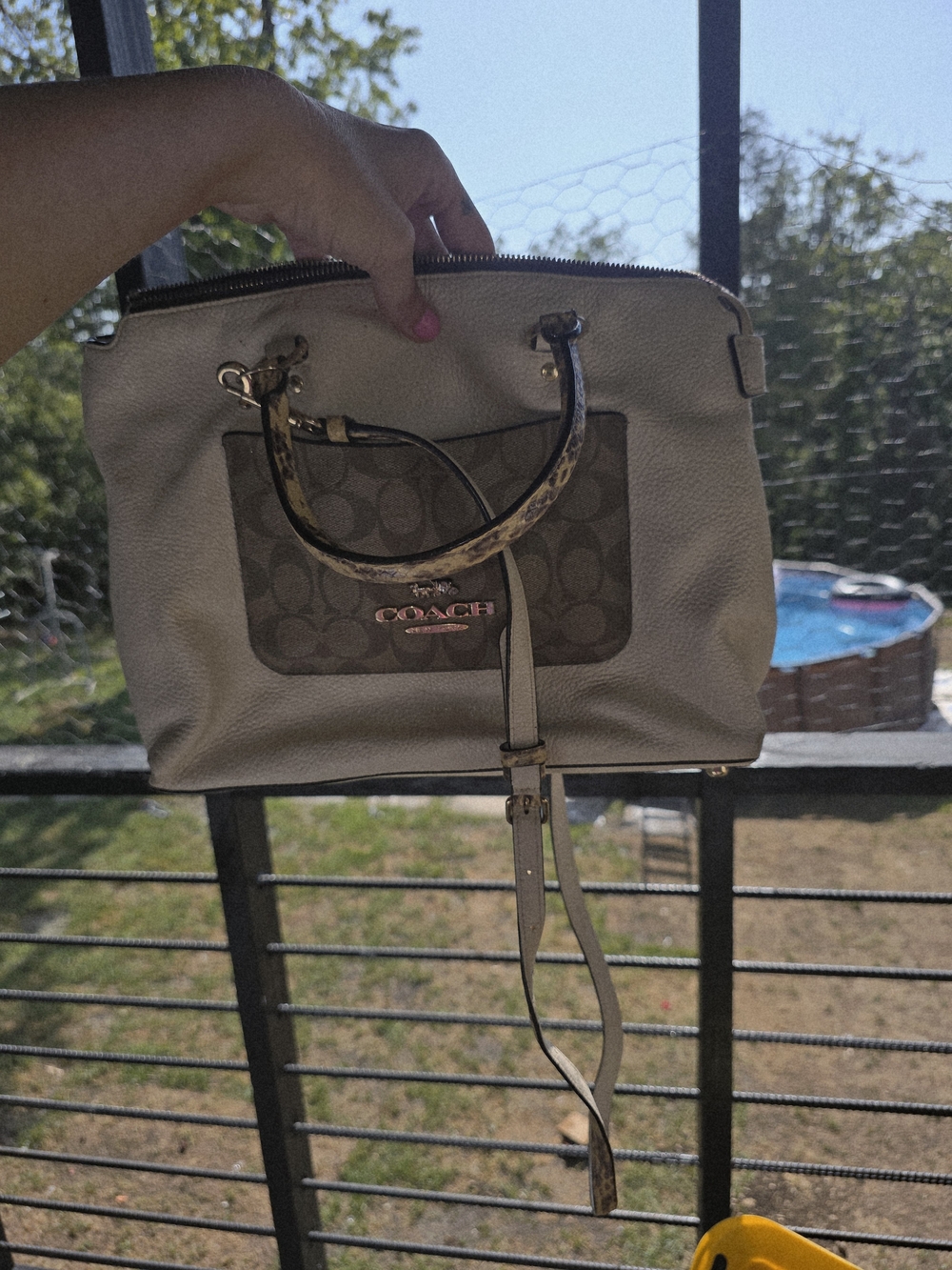 COACH Taupe and Signature Canvas Satchel - COACH